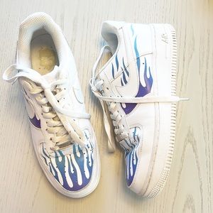 Drip Creationz Air Force One Blue Flames Custom Sneakers Mens 7 Women 8.5